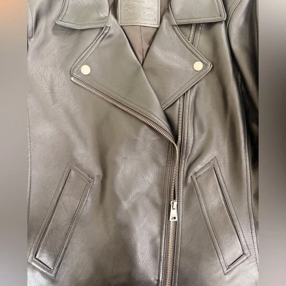 Levi's Black Leather Zip-Front Moto Jacket - Picture 8 of 8